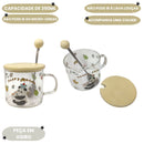 Caneca de Vidro Urso Panda Com Tampa Colher 350ml Café Chá Mãe Presente Encantadora DelicadezaILAHOME