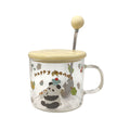 Caneca de Vidro Urso Panda Com Tampa Colher 350ml Café Chá Mãe Presente Encantadora DelicadezaILAHOME
