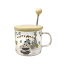 Caneca de Vidro Urso Panda Com Tampa Colher 350ml Café Chá Mãe Presente Encantadora DelicadezaILAHOME