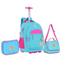 Kit Mochila de Carrinho Mala Bolsa Azul Lancheira Térmica Duas Alças Estojo Box Menina Juvenil Luluca Clio Megalomania