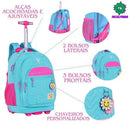 Kit Mochila de Carrinho Mala Bolsa Azul Lancheira Térmica Duas Alças Estojo Box Menina Juvenil Luluca Clio Megalomania