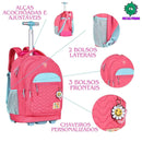 Kit Mochila de Carrinho Mala Bolsa Rosa Lancheira Térmica Duas Alças Estojo Box Meninas Juvenil Escolar Luluca Clio Megalomania