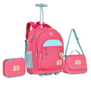 Kit Mochila de Carrinho Mala Bolsa Rosa Lancheira Térmica Duas Alças Estojo Box Meninas Juvenil Escolar Luluca Clio Megalomania