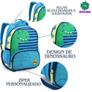 Mochila de Costas Infantil Dinossauro Verde e Azul Mala Bolsa Escolar Crianças Seanite Megalomania