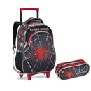 Kit Mochila de Carrinho Infantil Super Spider Preto Aranha Homem Mala Bolsa Estojo com Dois Compartimentos Escolar Seanite Megalomania
