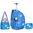 Kit Mochila de Carrinho Mala Bolsa Lancheira Térmica Duas Alças Azul Escolar Meninas Juvenil Rebecca Bonbon Clio Megalomania