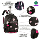 Kit Mochila de Carrinho Preto Mala Bolsa Lancheira Térmica Duas Alças Estojo Box Juvenil Fashion Escolar Meninas Rebecca Bobon Clio Megalomania