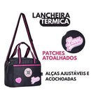 Kit Mochila de Carrinho Preto Mala Bolsa Lancheira Térmica Duas Alças Estojo Box Juvenil Fashion Escolar Meninas Rebecca Bobon Clio Megalomania