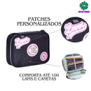 Kit Mochila de Carrinho Preto Mala Bolsa Lancheira Térmica Duas Alças Estojo Box Juvenil Fashion Escolar Meninas Rebecca Bobon Clio Megalomania
