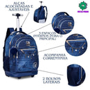 Kit Mochila de Carrinho Mala Bolsa Rebecca Bonbon Jeans Lancheira Térmica Duas Alças Estojo Box Escolar Juvenil Meninas Clio Megalomania
