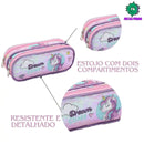 Kit Mochila de Carrinho Infantil Unicórnio Bolsa Estojo Simples Rosa Rainbow Escolar Feminino Seanite Megalomania
