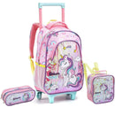 Kit Mochila de Carrinho Mala Bolsa Infantil Unicórnio Lancheira Térmica Estojo com Dois Compartimentos Feminino Seanite Megalomania