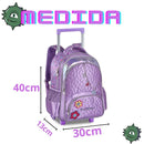 Mochila de Carrinho Bolsa Mala de Rodinhas Feminino Juvenil Roxo Escolar Clio Megalomania
