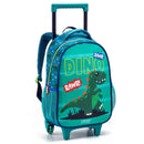 Kit Mochila de Carrinho Dinossauro Verde Mala Bolsa Lancheira Térmica Meninos Masculino Seanite Megalomania