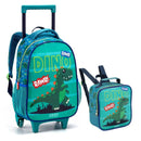 Kit Mochila de Carrinho Dinossauro Verde Mala Bolsa Lancheira Térmica Meninos Masculino Seanite Megalomania
