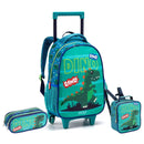 Kit Mochila De Carrinho Infantil Dinossauro Verde Lancheira Térmica Estojo Dois Compartimentos Crianças Masculino Seanite Megalomania