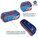 Kit Mochila de Carrinho Tubarão Azul Mala Bolsa Estojo com Dois Compartimentos Masculino Infantil Crianças Seanite Megalomania