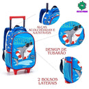 Kit Mochila de Carrinho Tubarão Azul MAla Bolsa Lancheira Térmica Masculino Meninos Crianças Seanite Megalomania