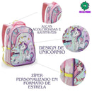 Mochila de Costas Infantil Unicórnio Sereia Lilás Rosa Mala Bolsa Escolar Feminino Meninas Seanite Megalomania