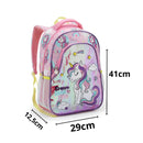 Mochila de Costas Infantil Unicórnio Sereia Lilás Rosa Mala Bolsa Escolar Feminino Meninas Seanite Megalomania