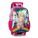 Kit Mochila de Carrinho Mala Bolsa Unicórnio Lancheira Térmica Duas Alças Estojo Duplo Rosa Feminino Infantil Clio Megalomania