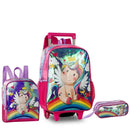 Kit Mochila de Carrinho Mala Bolsa Unicórnio Lancheira Térmica Duas Alças Estojo Duplo Rosa Feminino Infantil Clio Megalomania
