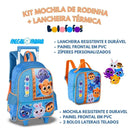 Kit Mochila de Carrinho Bolofofos Azul Lancheira Térmica Duas Alças Lanchinho Infantil Escolar Clio Megalomania
