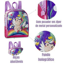 Kit Mochila de Costas de Unicórnio Mala Bolsa Lancheira Térmica Duas Alças Rosa Feminino Infantil Escolar Clio Megalomania