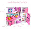 Brinquedo Kit Cozinha Completa Infantil Coleção Max Collection Premium Meninas Fashion Com Fogão Geladeira Microondas Torneira Sai Àgua Lua de Cristal Megalomania
