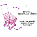 Brinquedo Carrinho de Supermercado Cor Rosa Brincadeira Faz de Conta Compras Infantil Meninas Fashion Lua de Cristal Megalomania