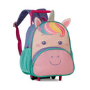 Kit Mochila de Carrinho Mala Bolsa Unicórnio Roxo Lancheira Térmica Duas Alças Lanchinho Escolar Feminino Meninas Clio Megalomania