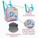 Kit Mochila de Carrinho Unicórnio com Asas Infantil Lancheira Térmica Estojo Simples Escolar Feminino Rainbow Seanite Megalomania