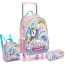 Kit Mochila de Carrinho Unicórnio com Asas Infantil Lancheira Térmica Estojo Simples Escolar Feminino Rainbow Seanite Megalomania
