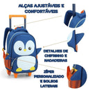 Kit Mochila de Carrinho Pinguim Lancheira Térmica Escolar Masculino Azul Seanite Megalomania