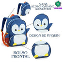 Kit Mochila de Costas Pinguim Infantil Lancheira Térmica Bolsa Escolar Seanite Megalomania