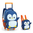 Kit Mochila de Carrinho Pinguim Lancheira Térmica Escolar Masculino Azul Seanite Megalomania