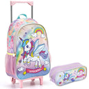 Kit Mochila de Carrinho Unicórnio com Asas Infantil Estojo Simples Escolar Feminino Rainbow Seanite Megalomania