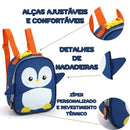 Kit Mochila de Carrinho Pinguim Lancheira Térmica Escolar Masculino Azul Seanite Megalomania