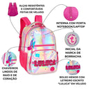 Kit Mochila de Costas Holografico Luluca Estojo Box 100 pens Youtuber Feminina Escolar Notebook Megalomania